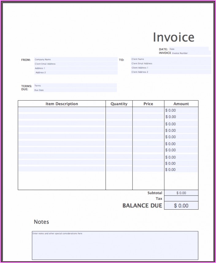 Invoice Template Spreadsheet Free