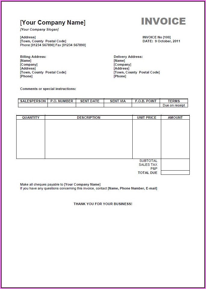 Invoice Template Word Download Free