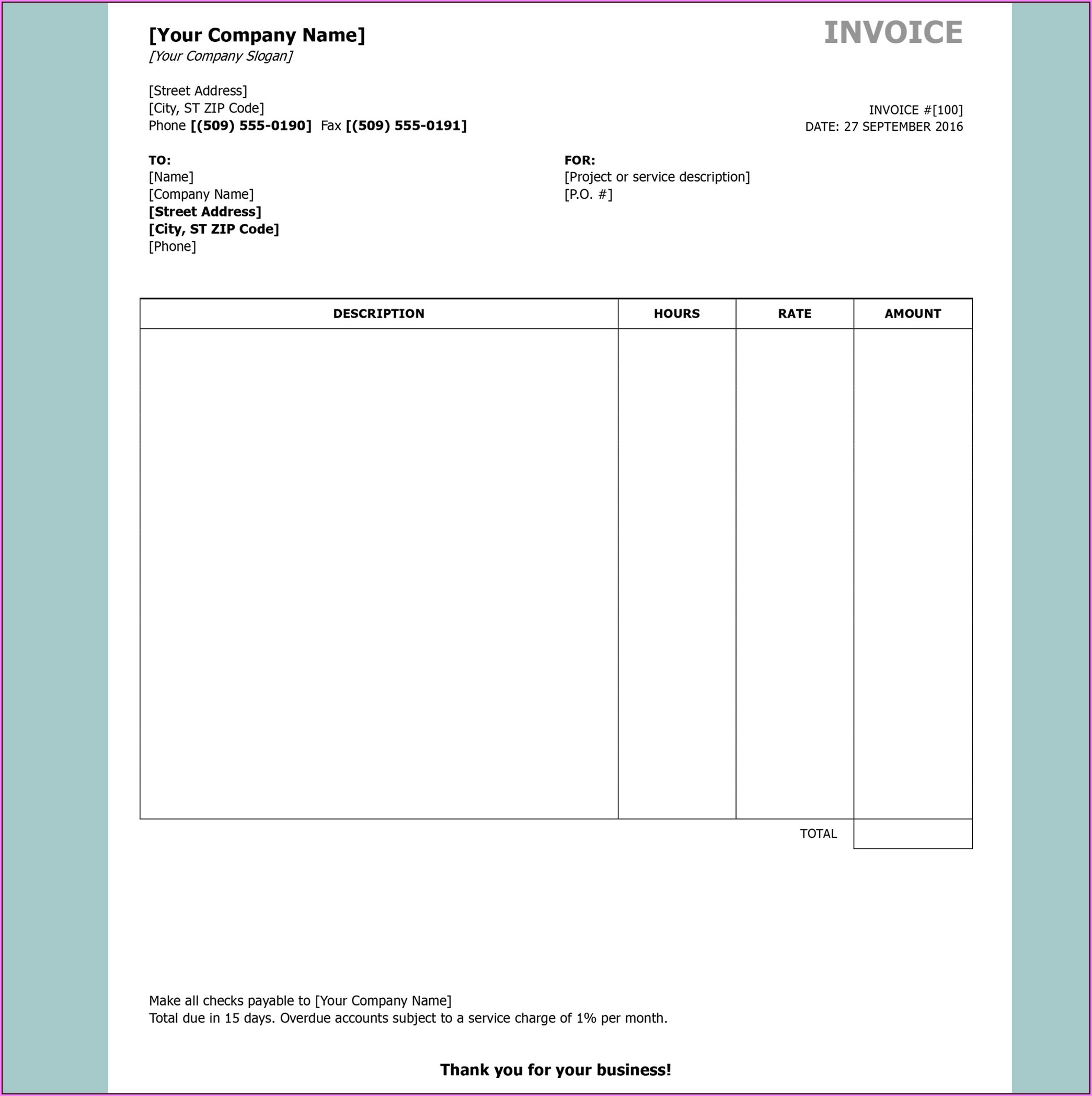 Invoice Template Word Format Download Free