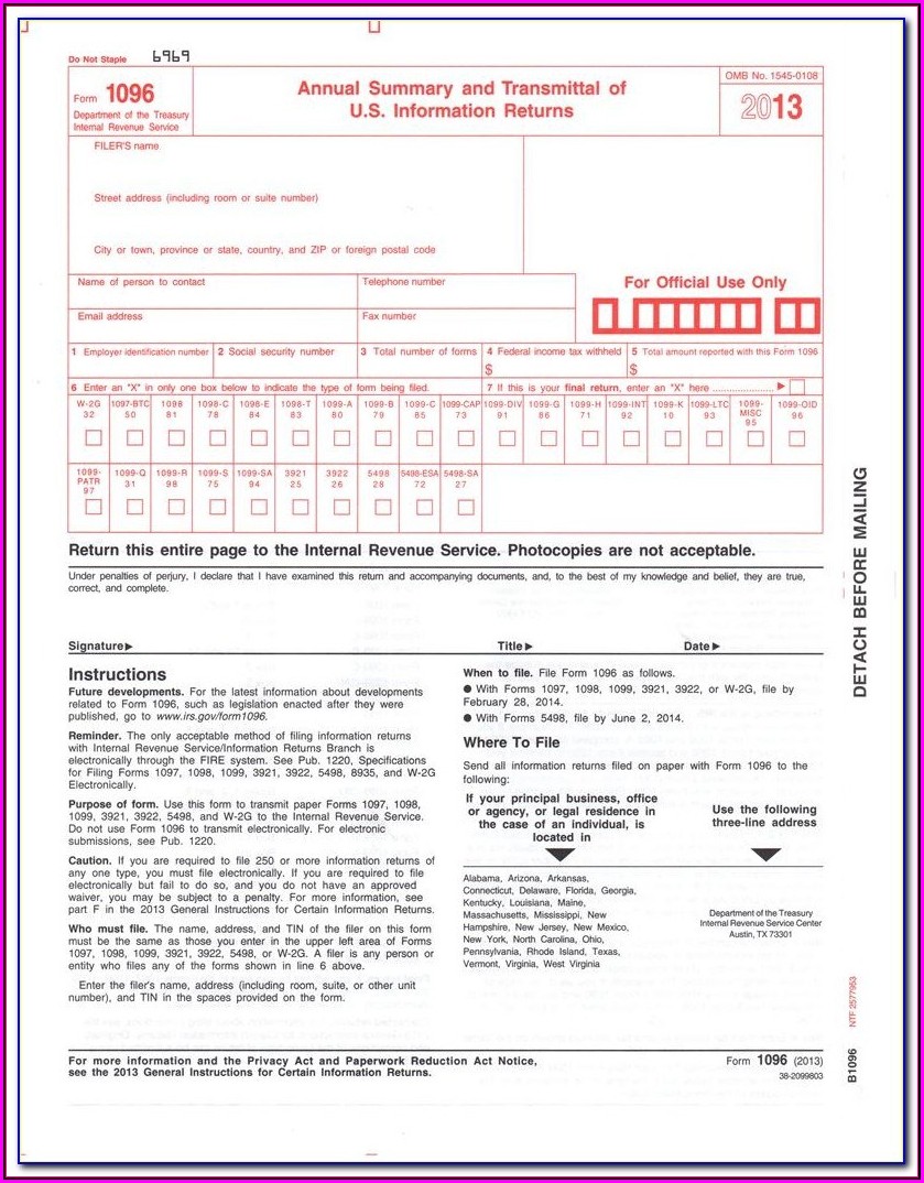 Irs Forms 1096 Instructions