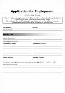 Job Application Form Template Word Uk