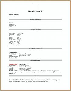Job Resume Blank Form