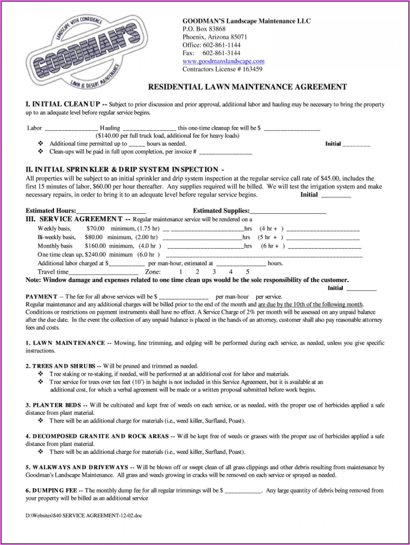 Lawn Care Contract Template Free