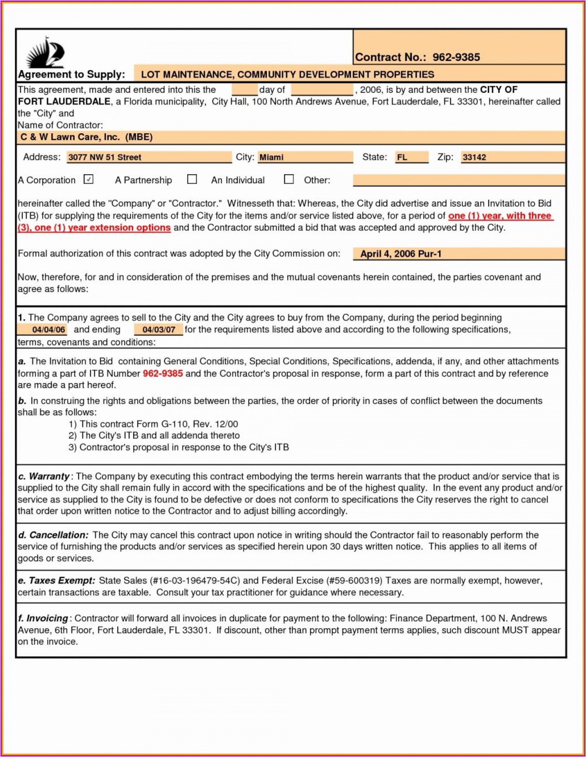 Lawn Care Service Contract Forms