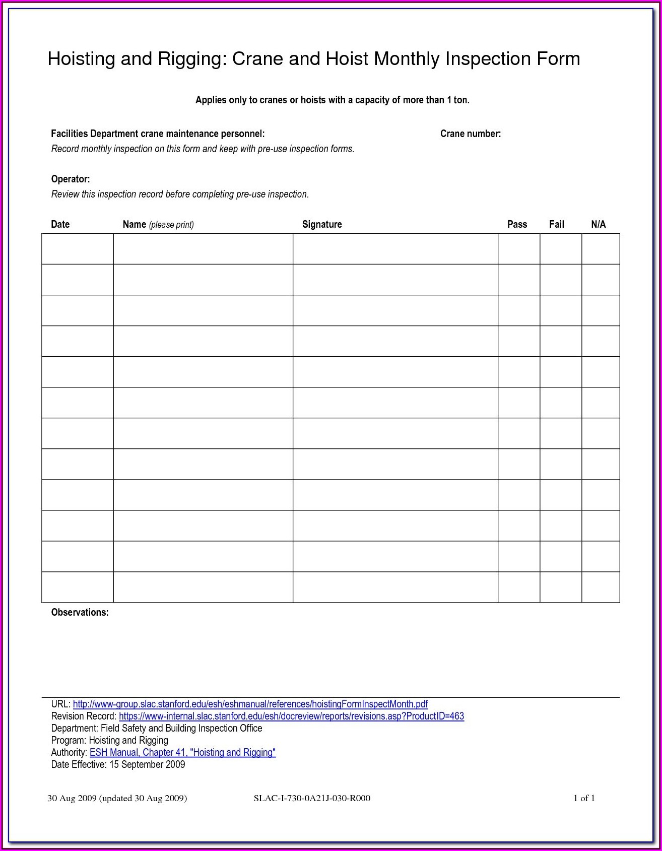 Lock Out Tag Out Forms Osha