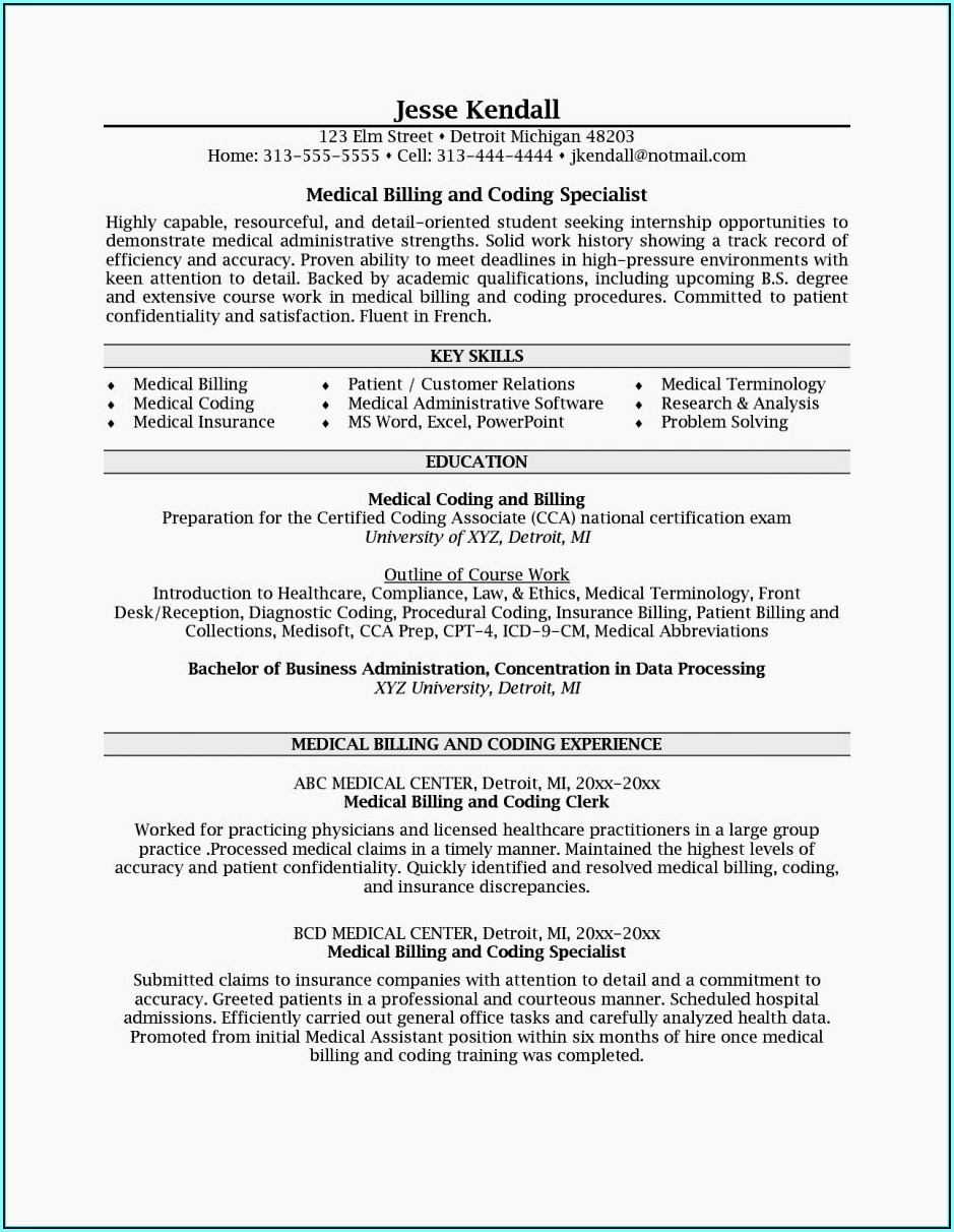 Medical Billing And Coding Resume Objective Statement
