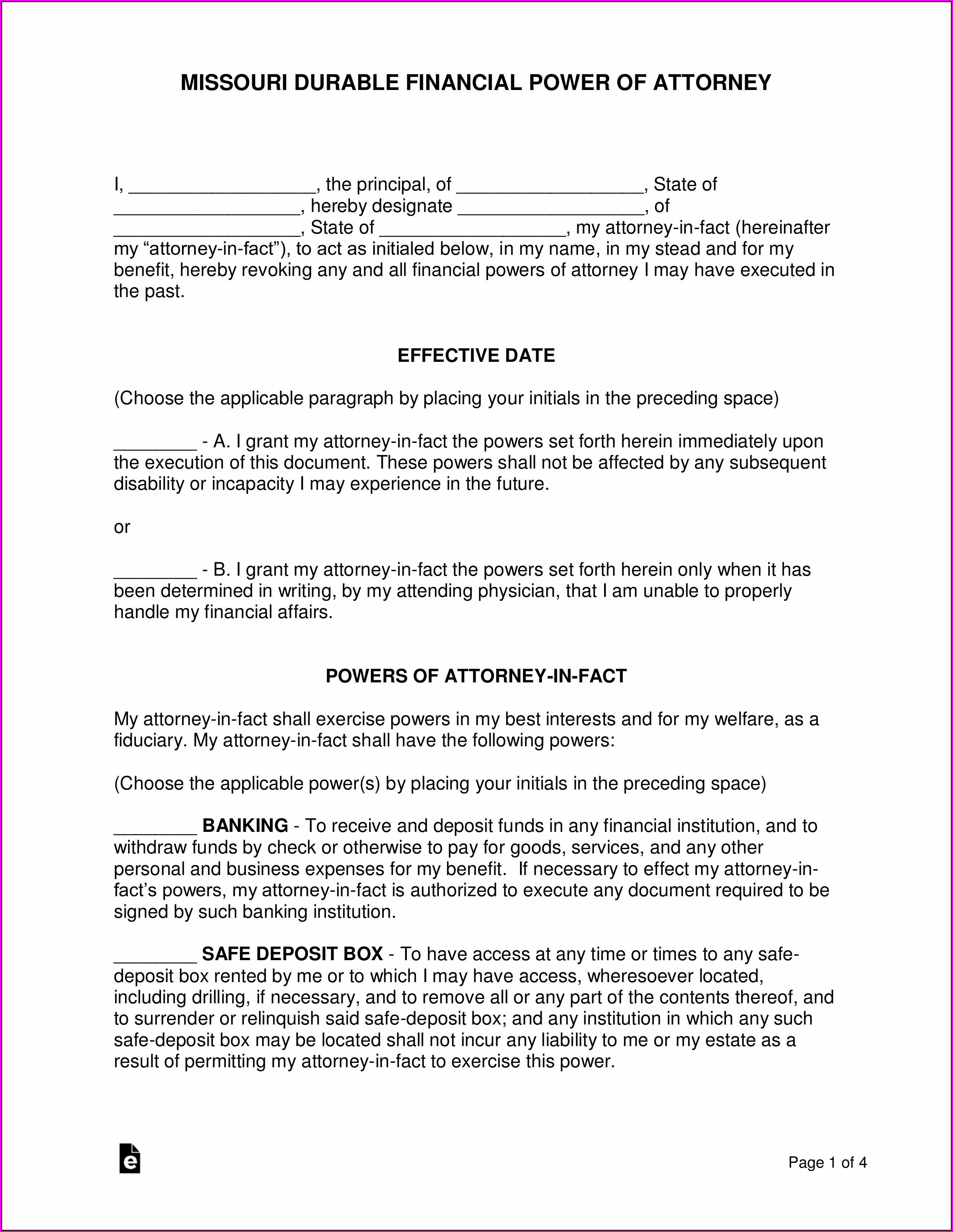 Missouri Power Of Attorney Form Pdf