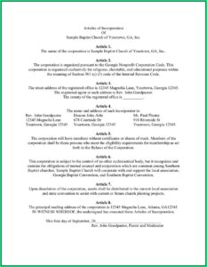 Nonprofit Articles Of Incorporation Template Georgia