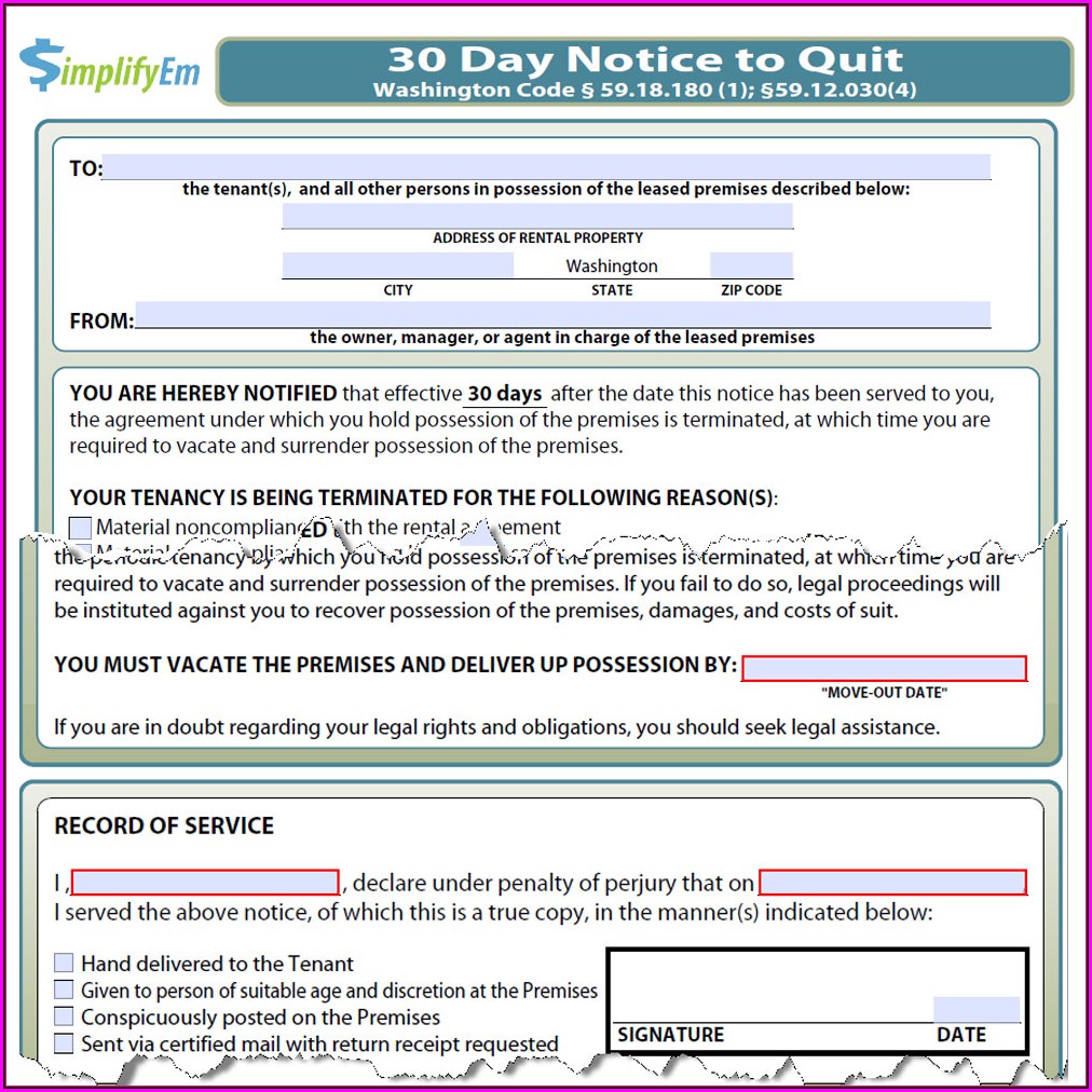 Notice To Terminate Tenancy Form Washington State