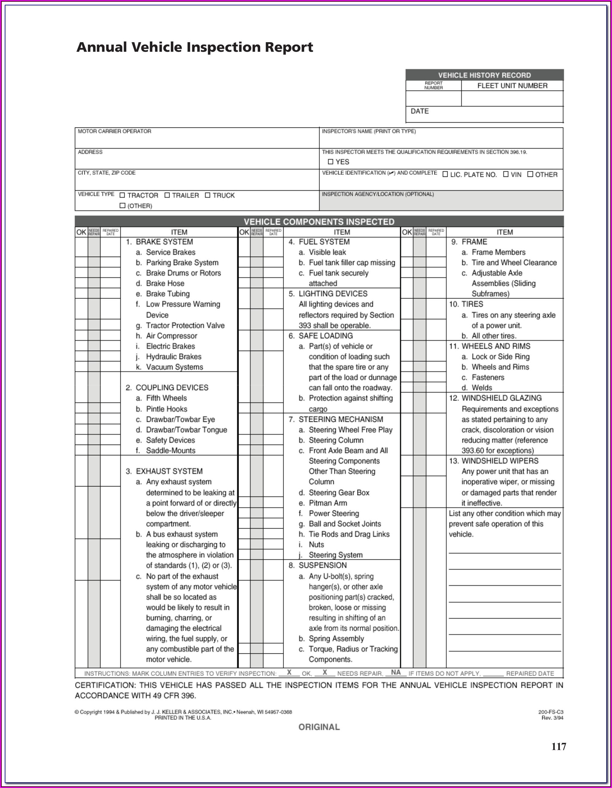 Ohio Cdl Pre Trip Inspection Checklist Form