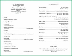 One Page Wedding Program Samples