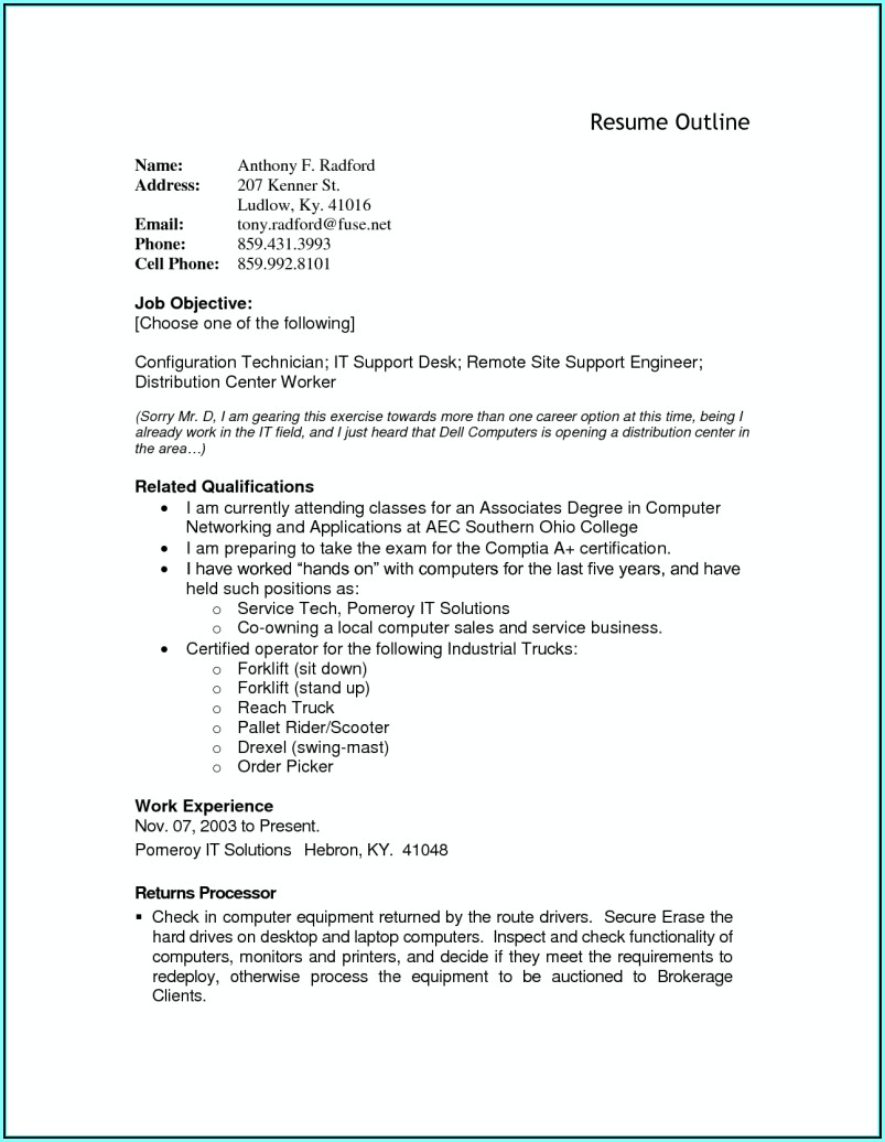 Outlines For Resumes
