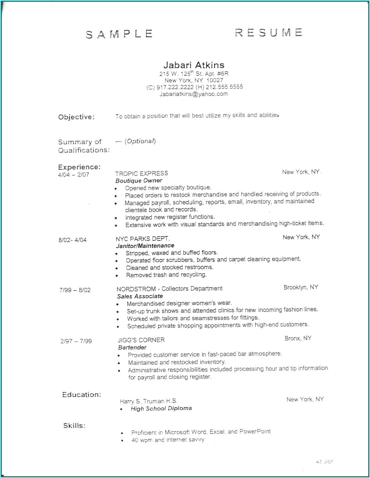 Outlines Of Resumes For Jobs