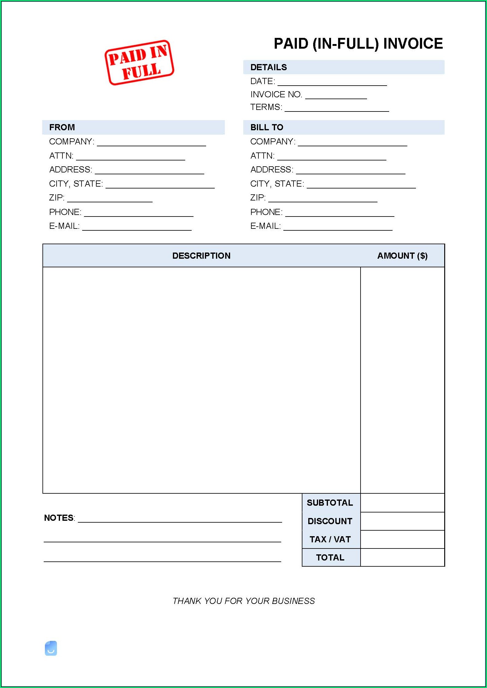 Paid Invoice Template