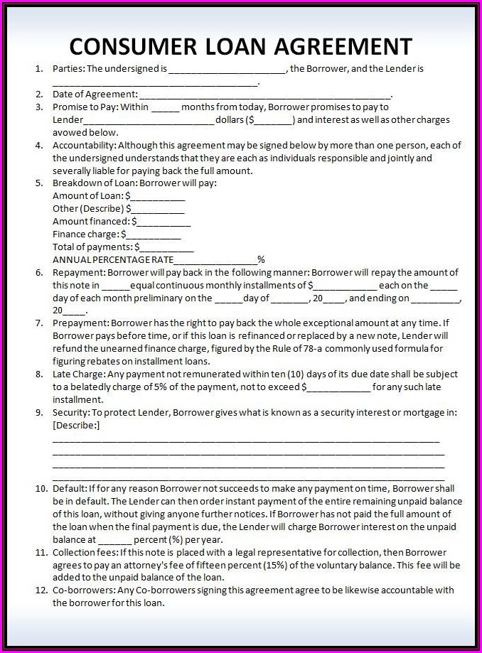 Personal Loan Agreement Form Sample