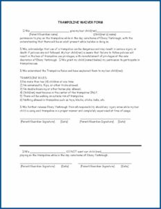 Personal Trampoline Waiver Form
