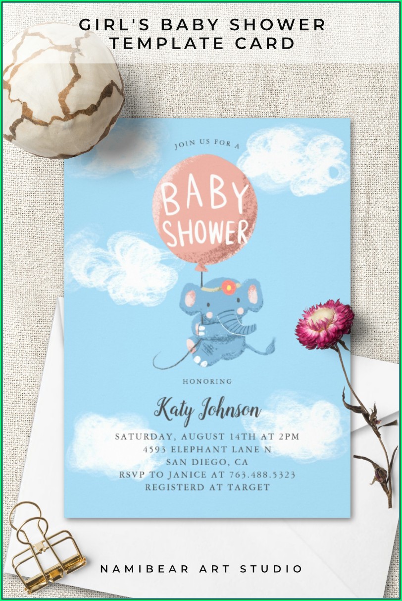 Pink Elephant Baby Shower Invitation Templates