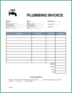 Plumbing Invoice Template Excel