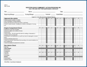 Pre Trip Inspection Form Checklist