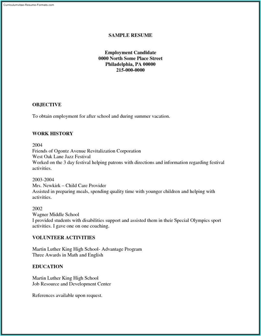 Printable Examples Of Resumes
