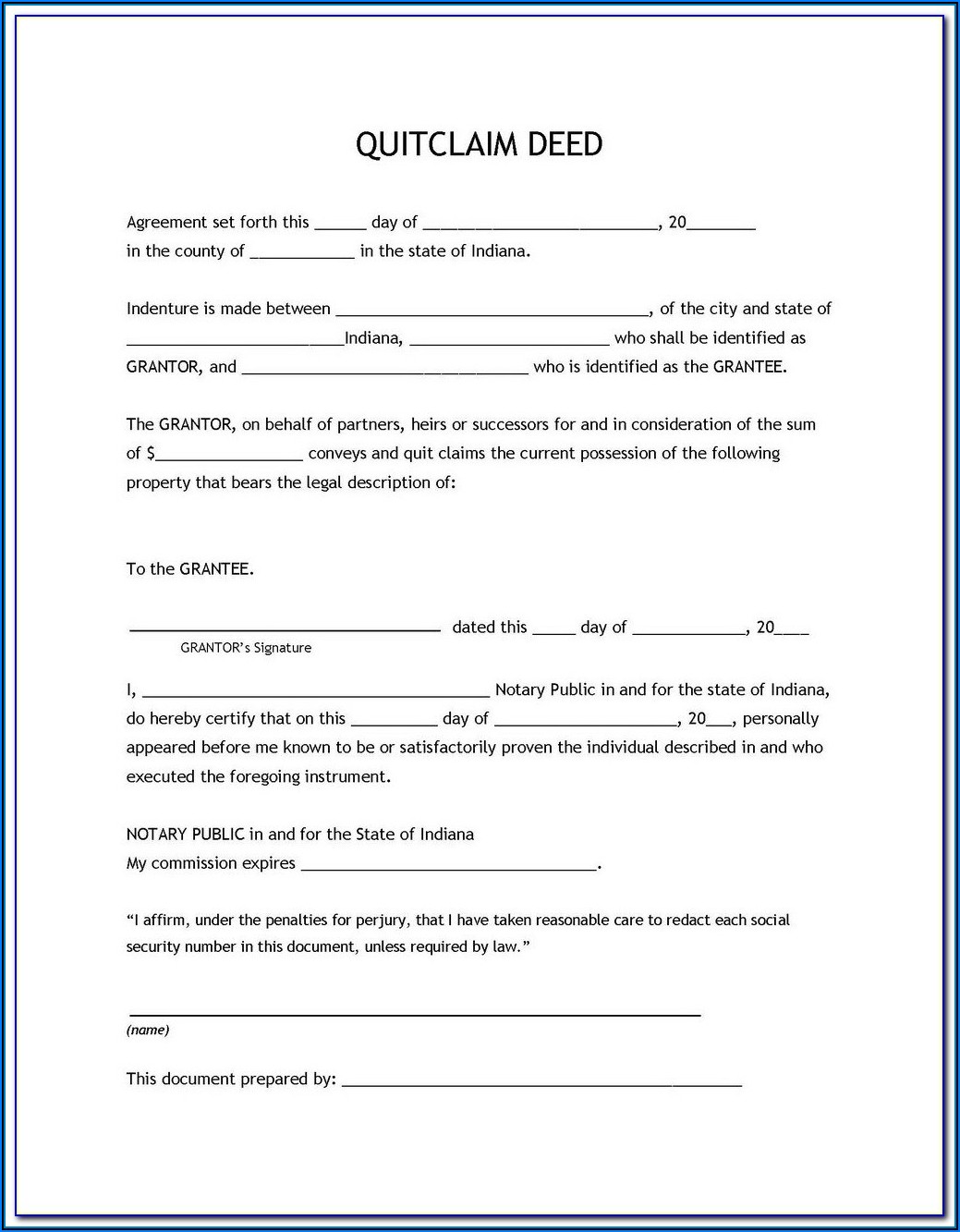 Printable Quit Claim Deed Form For Texas