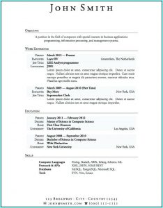 Printable Resume Templates For Highschool Students