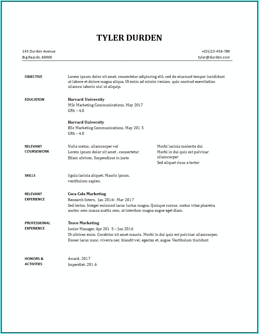 Printable Sample Resume