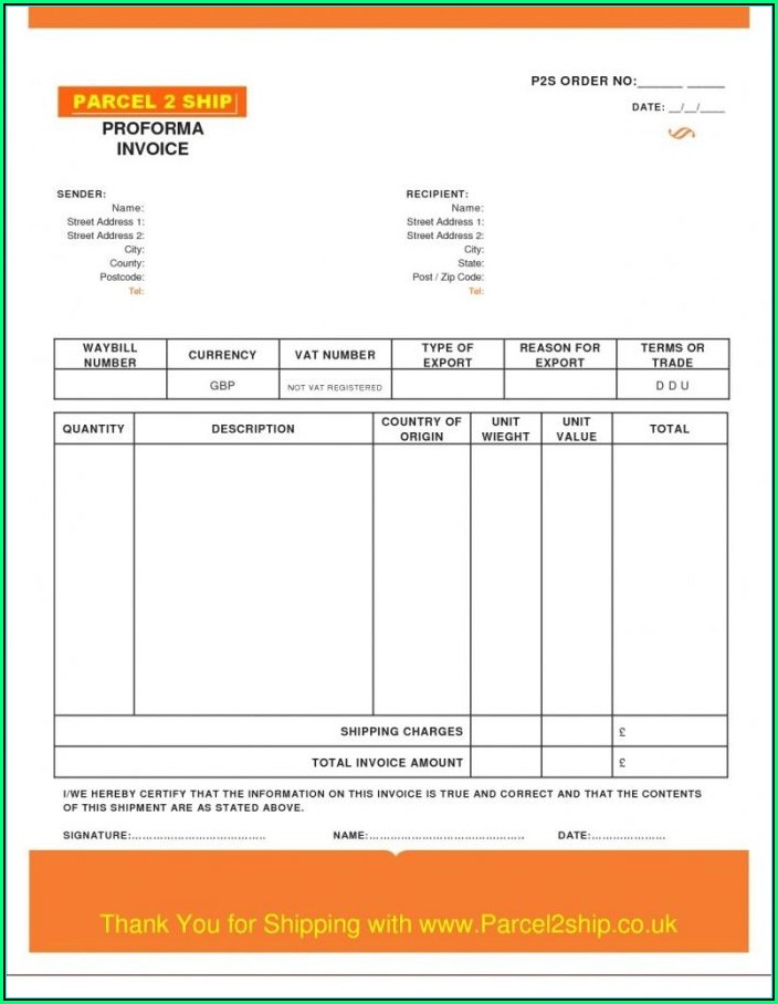 Proforma Invoice Template Word Free Download