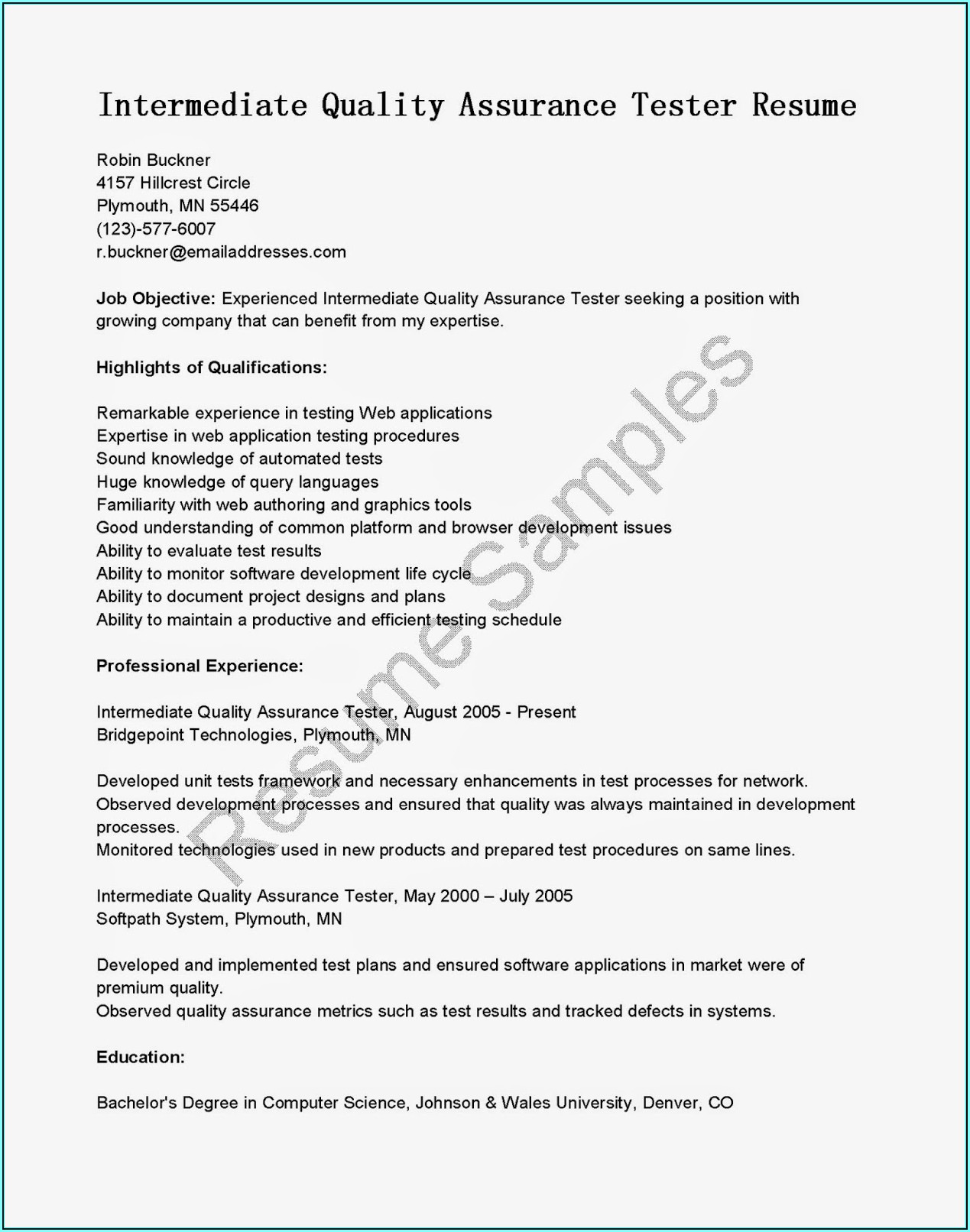 Qa Manager Resume Template