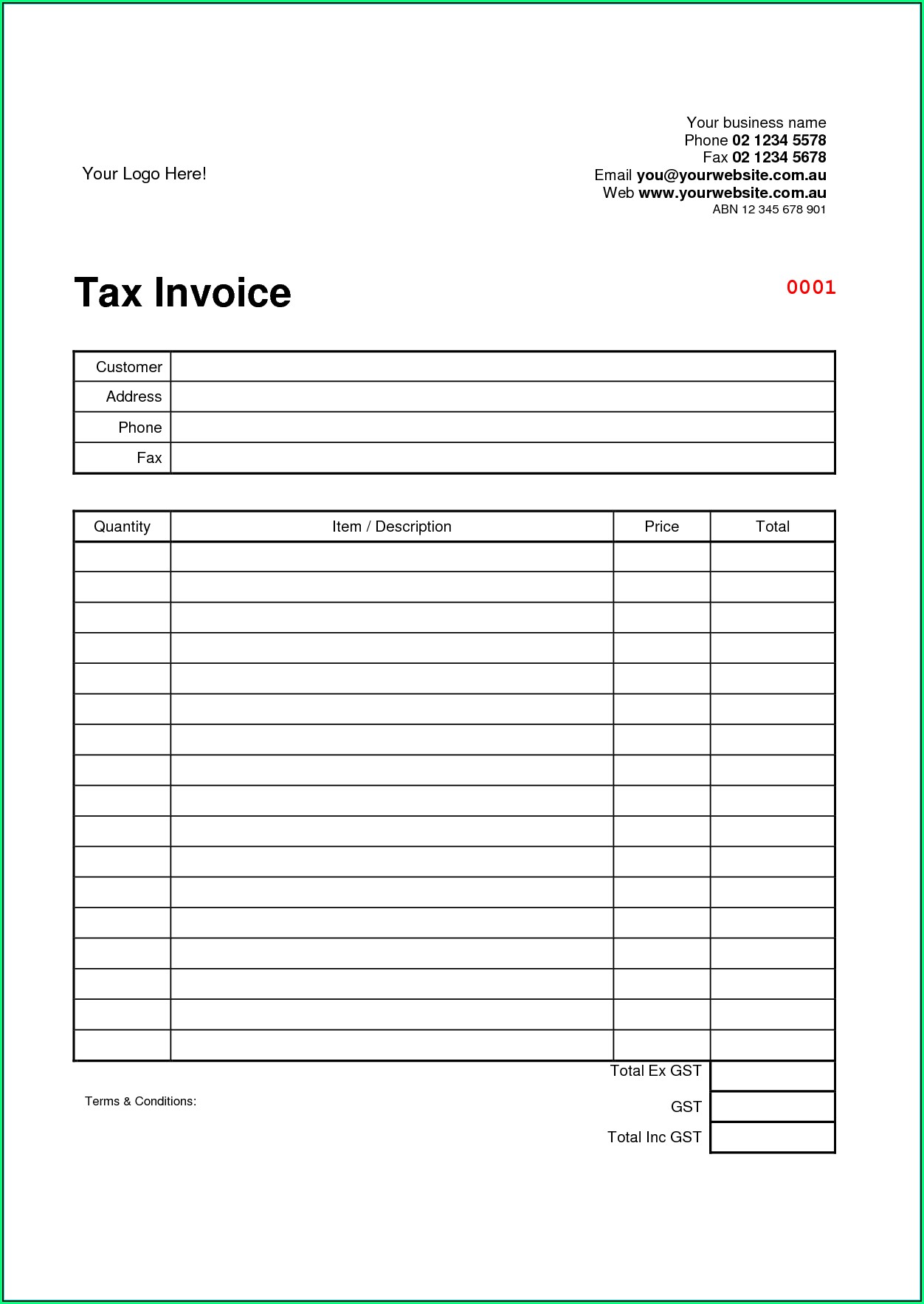 Quickbooks Invoice Templates Free