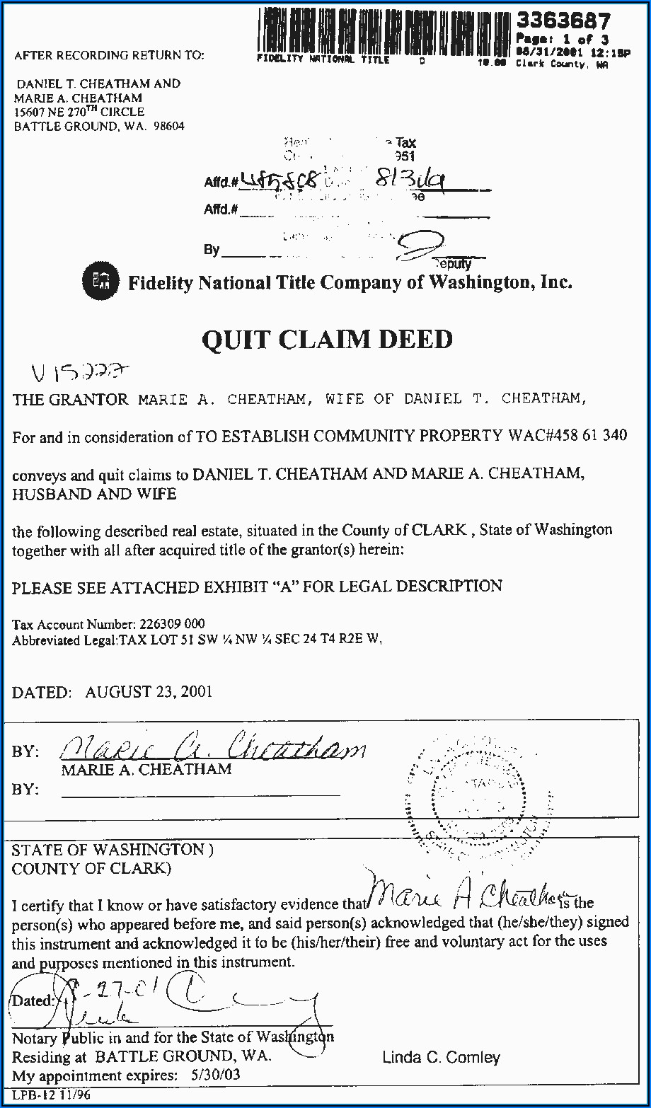 Quit Claim Deed Sample