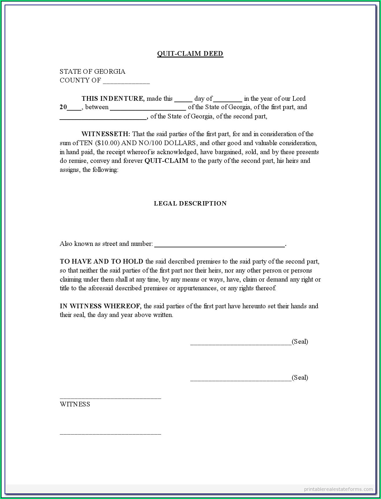 Quit Claim Deed Template Free