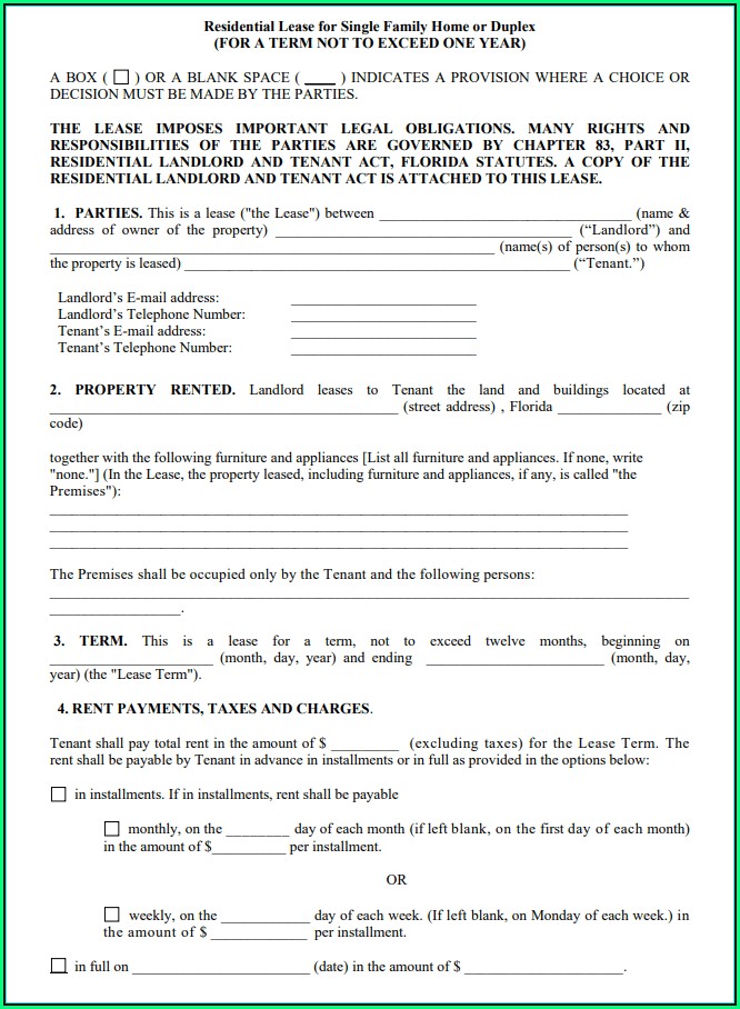 Rental Lease Agreement Florida Template Free