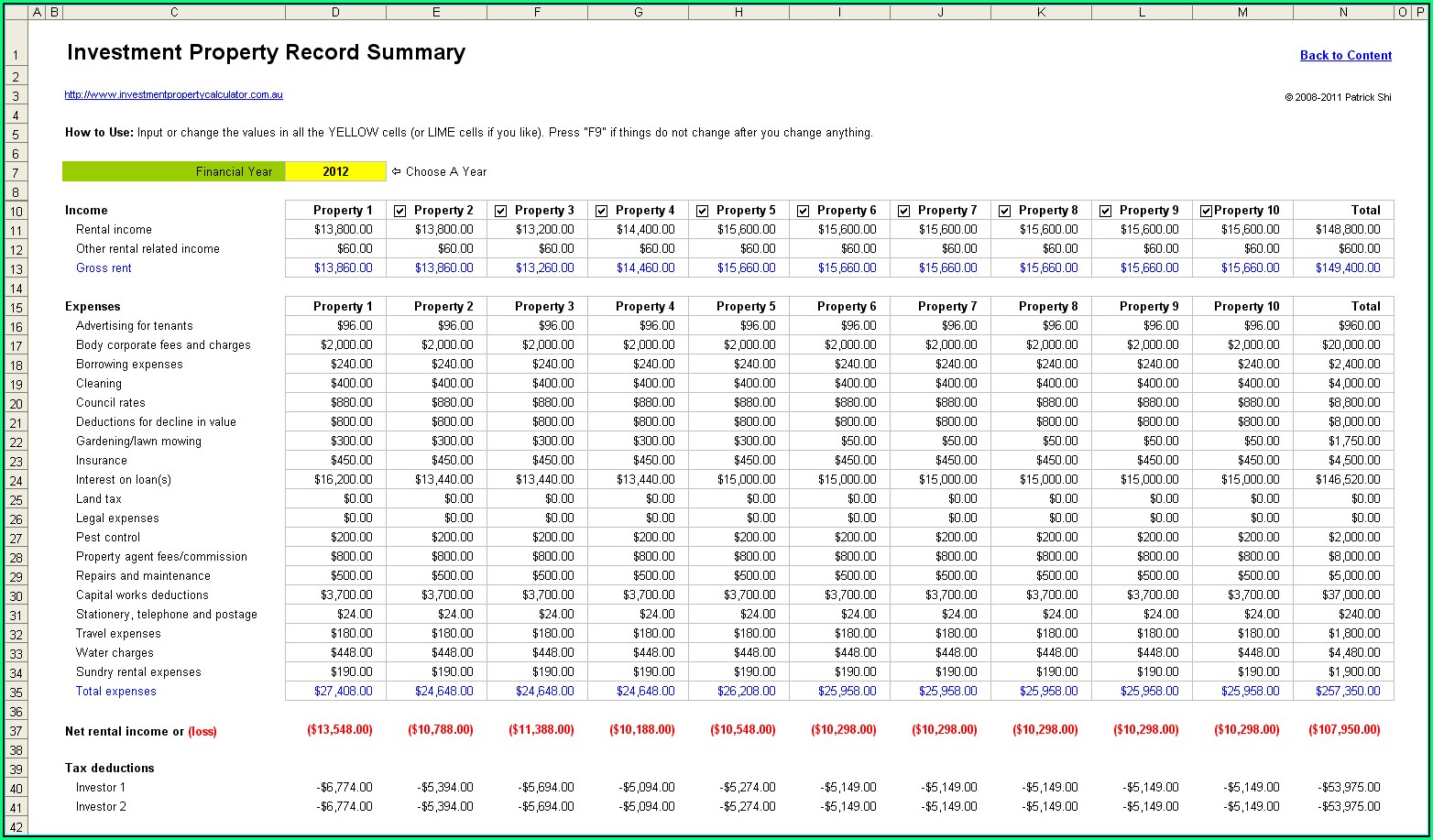 Rental Property Expenses Spreadsheet Template