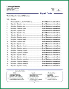 Repair Order Template Pdf