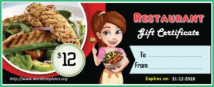 Restaurant Gift Certificate Template Microsoft Word