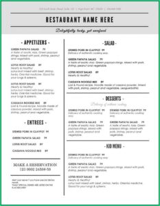 Restaurant Menu Design Templates Word