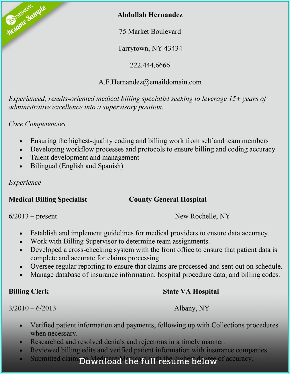 Resume Examples Medical Billing