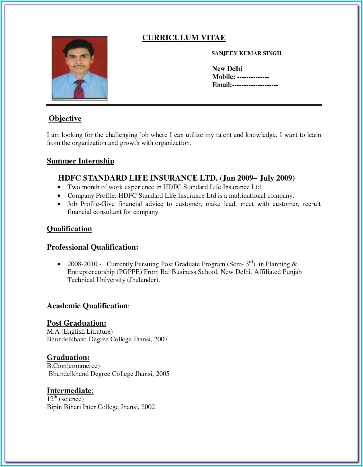 Resume Format Examples For Job