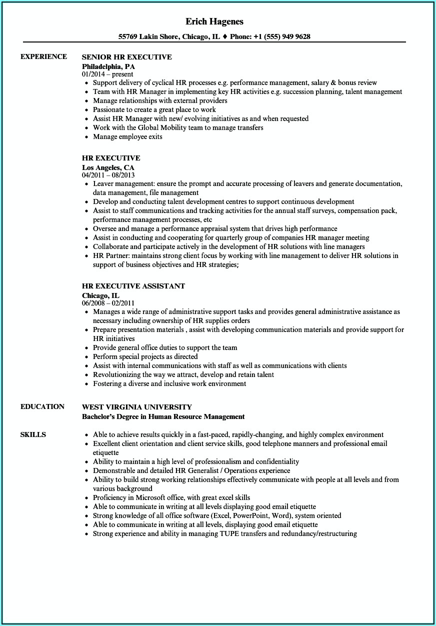 Resume Format For Human Resource Executive