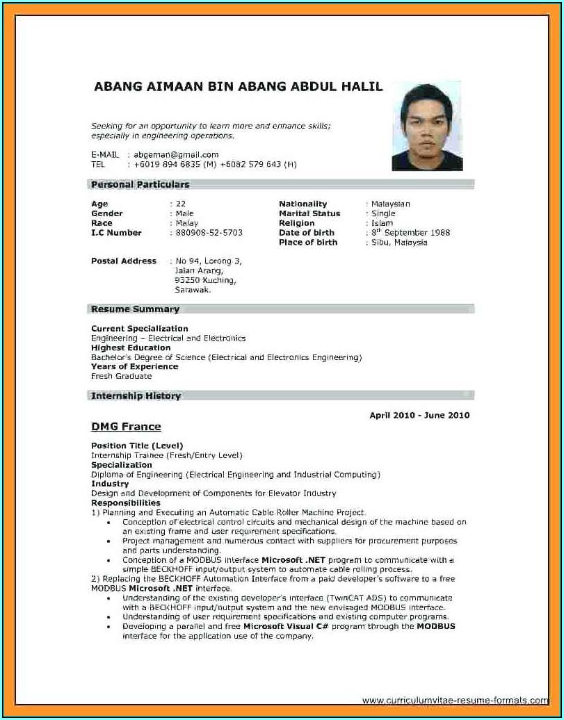 Resume Format For Nurses