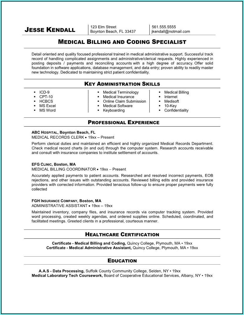 Resume Medical Billing And Coding