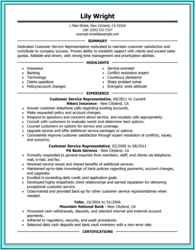 Resume Outlines Examples