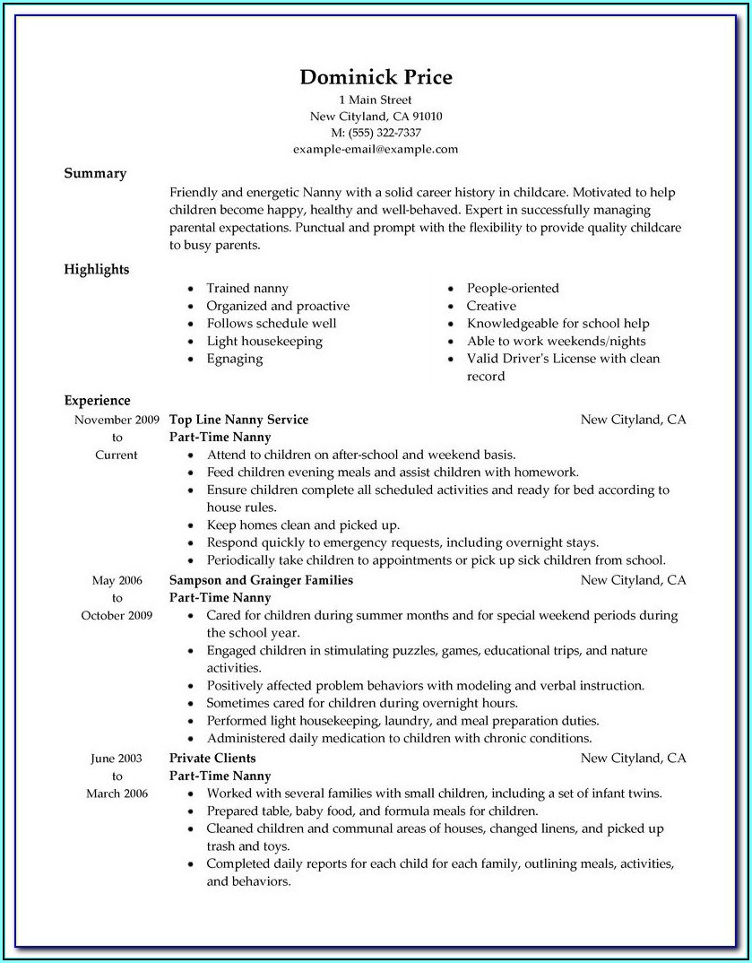 Resume Samples For Part Time Jobs
