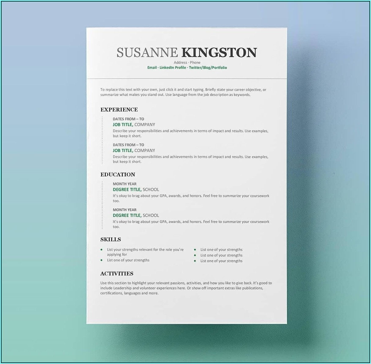 Resume Template Free For Mac