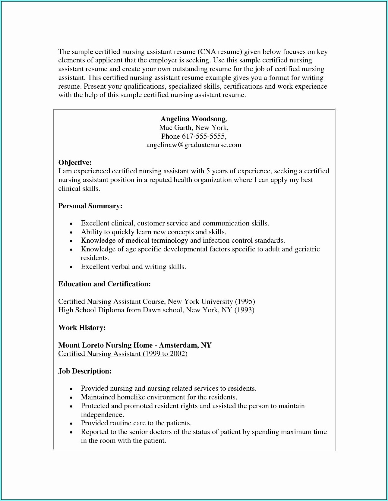 Resume Template Nursing Cna