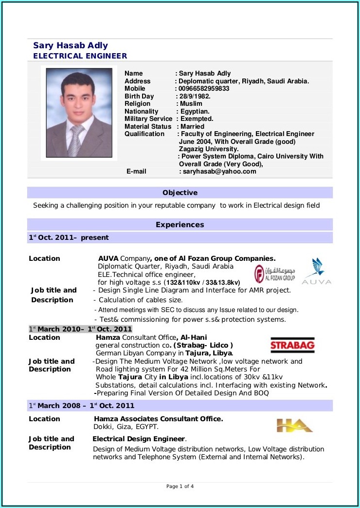 Resume Templates For Electrical Engineers