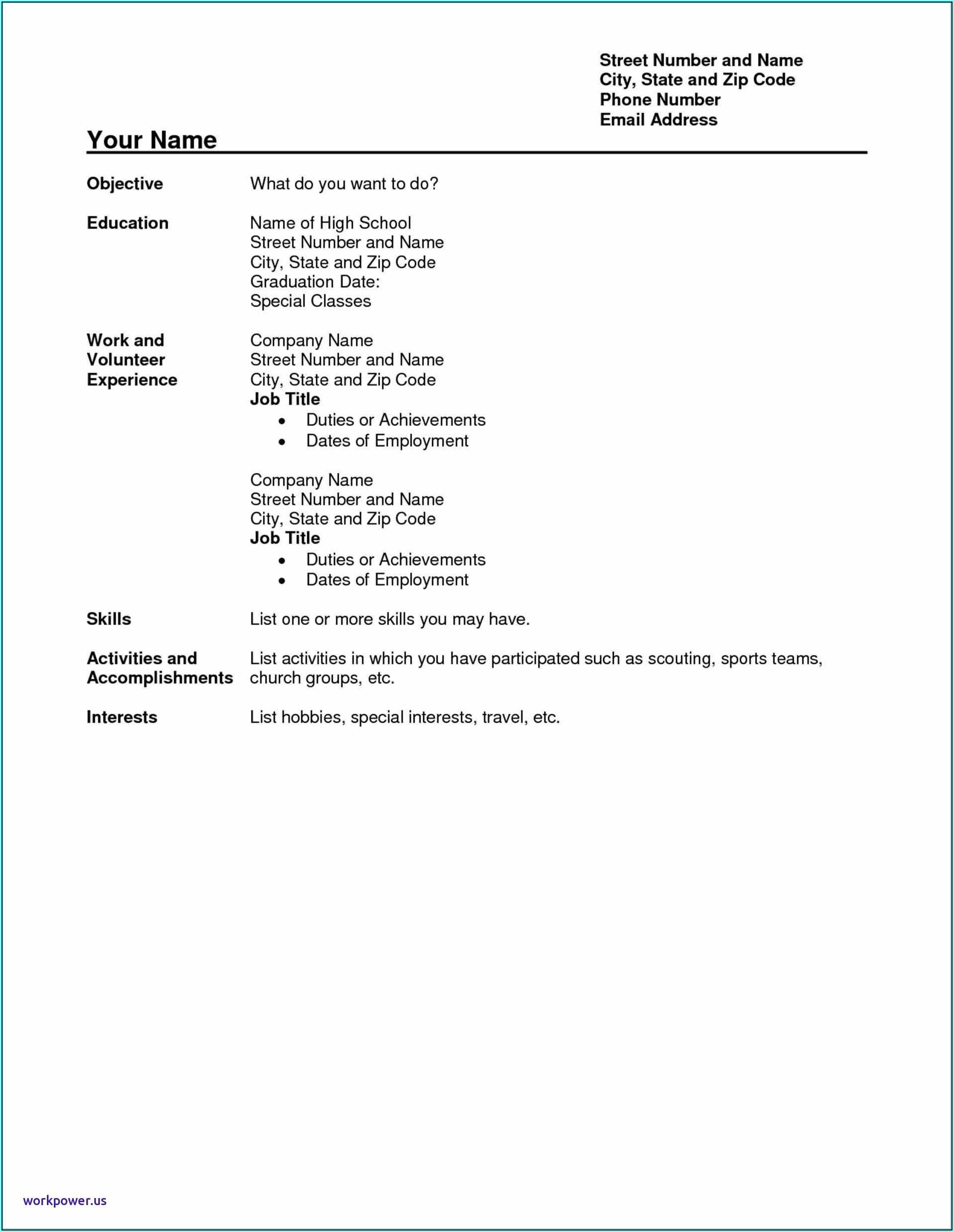 Resume Templates For High School Students With No Work Experience