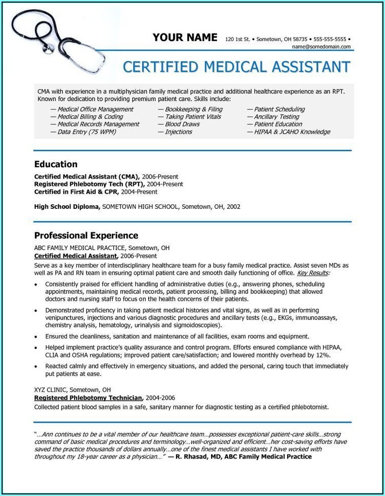 Resume Templates For Medical Assistants