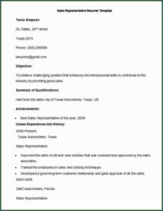Resume Templates For Sales Lady